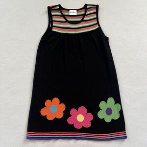 Hanna Andersson Black Floral Multicolor Sleeveless Knit Sweater Dress 140 US 10